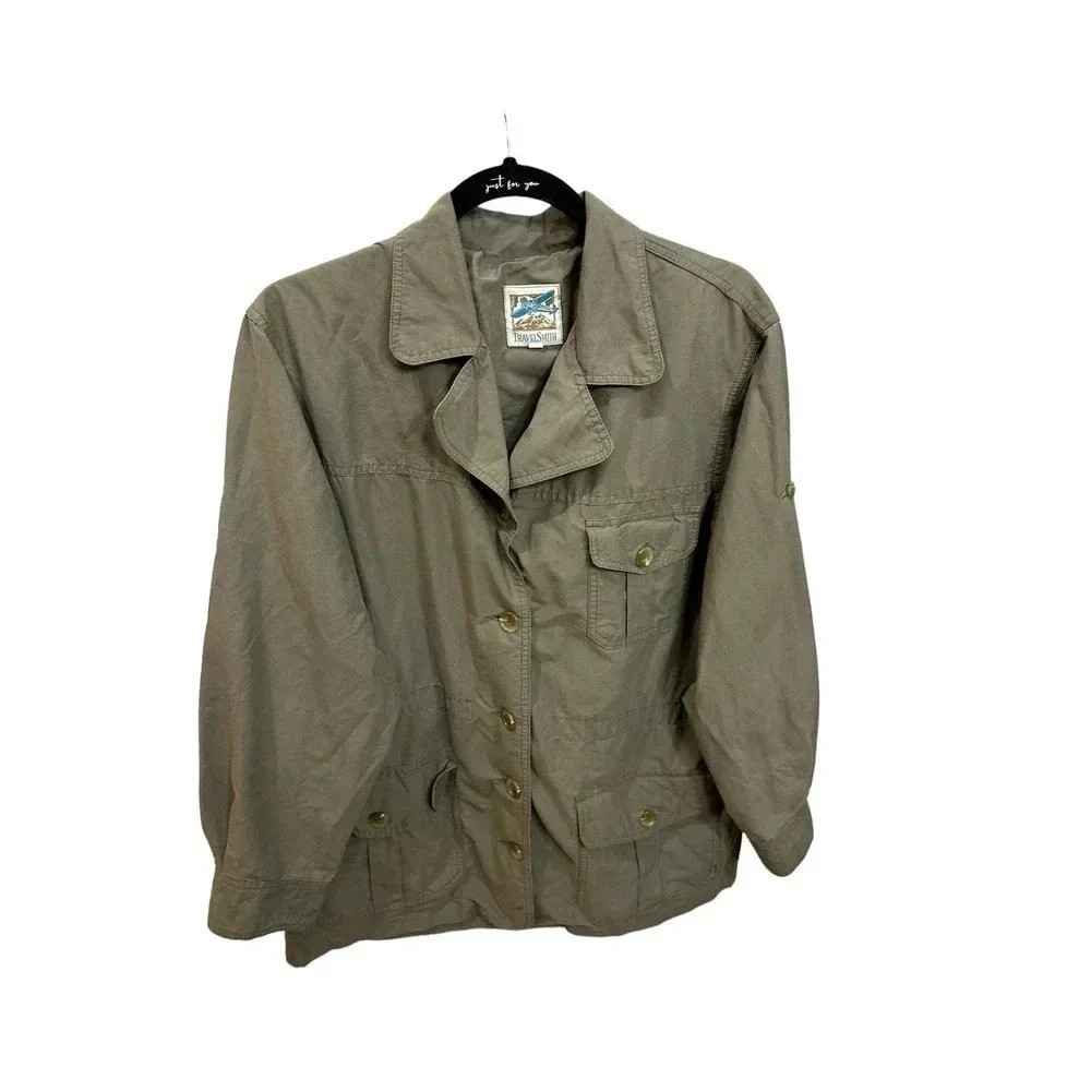 Travel Smith Women's Green Long Sleeve Button Down Collared Shirt Size Large